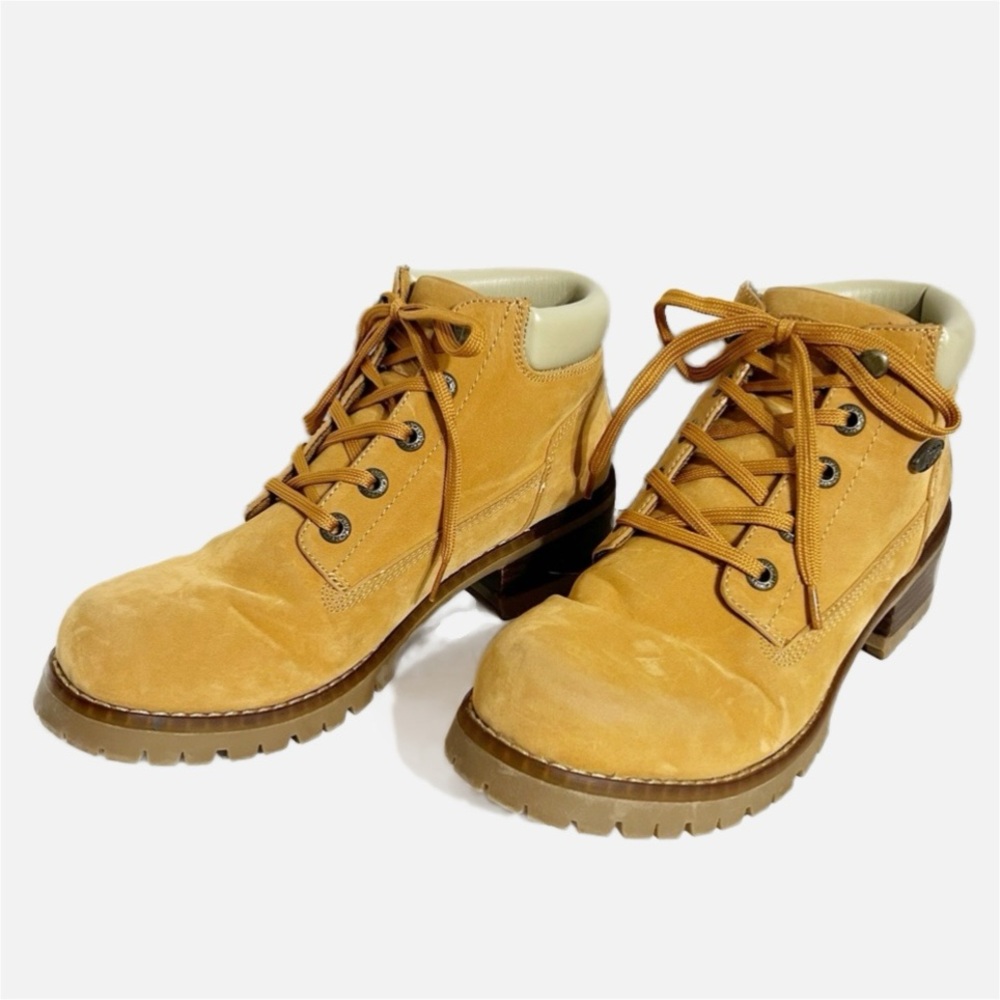 Lugz Flirt Flexastride Chunky Faux Leather Lace Up Boots Stacked Block Heel